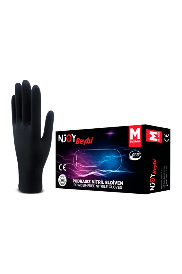 Njoy Siyah Nitril Eldiven 100 Adet Medium - 1