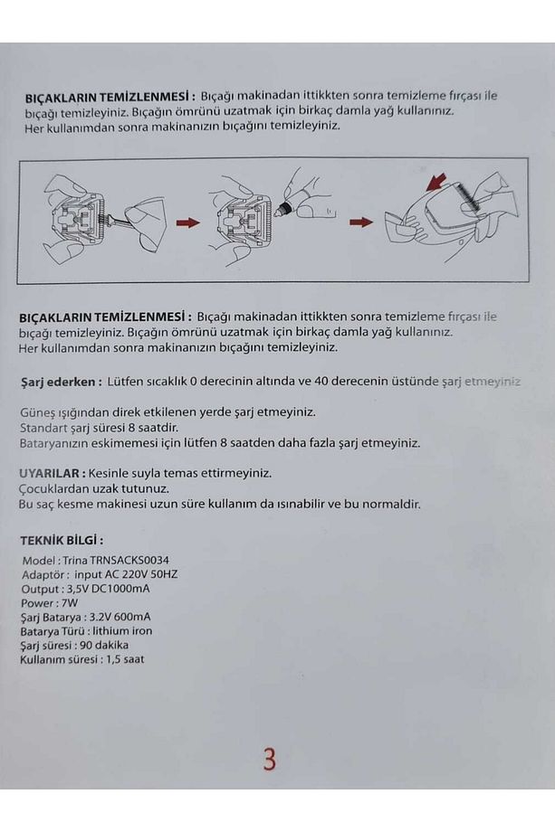 Şarjlı Ense Faul Makinesi Trnsacks0034 Yeni Güçlü Batarya Kirli Sakal Makinesi - 7