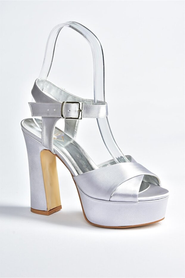 Ezüst szatén szövet Platform sarkú női estélyi ruha cipő M348202404 - 4