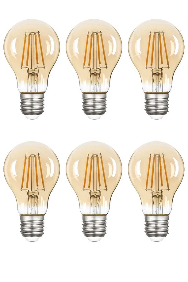 A60 6 Watt 6 Adet E27 Bal Cam Sarı Işık (2500k) Led Fılament Rustik Ampul - 1