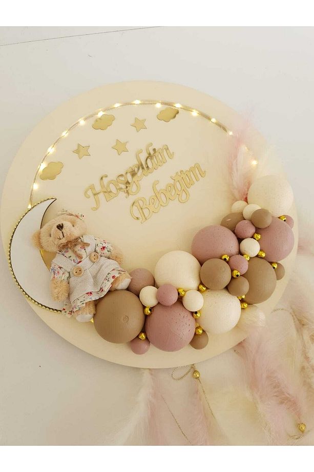 Kapı Süsü Ledli Bubble Ayıcıklı Ahşap Yuvarlak Pano - 3