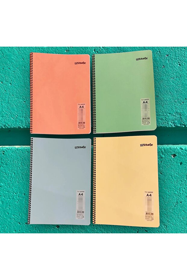 4 Pieces A4 80 Sheets Ruled Wire Pastel Colors Plastic Cover Notebook 60gr White Page (mixed Color)