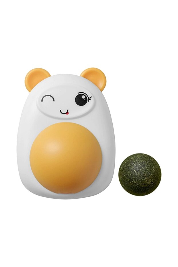 Natural Catnip Ball with Animal-Shaped Lid, Yellow, for Cats