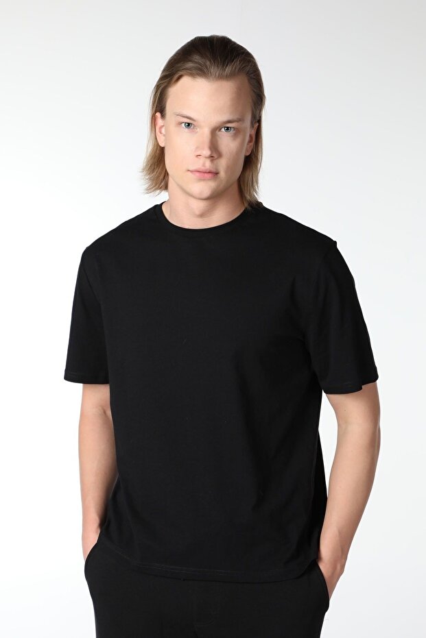 Men's Crew Neck Short Sleeve Regular Fit Basic 100% Cotton Black T-Shirt