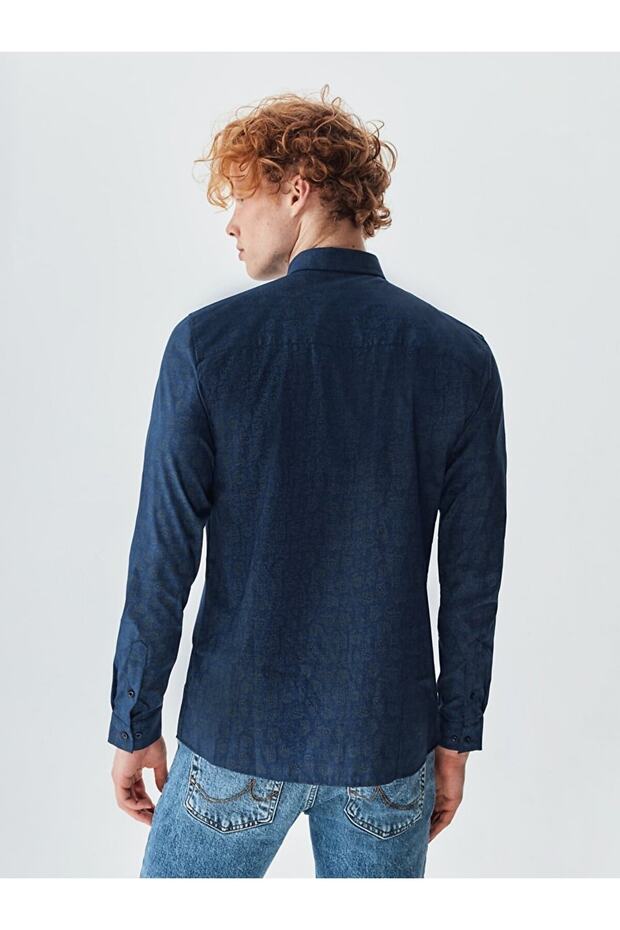Patterned Navy Blue Shirt - 3