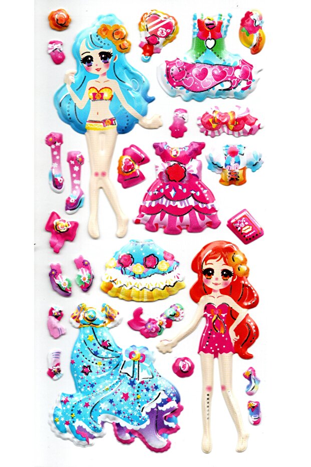 Sticker Embossed Stiker Notebook, Planner Label (limlra-020) - 17x9 Cm - Dress Up Girl Blue