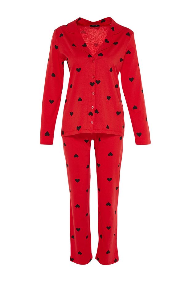 Kırmızı %100 Pamuklu Kalpli Örme Pijama Takımı THMAW21PT0548 - 6