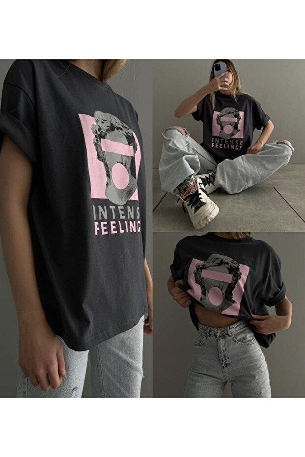 Intense Feelings Pink Printed Unisex Oversize T-shirt - Women's Oversize T-Shirt