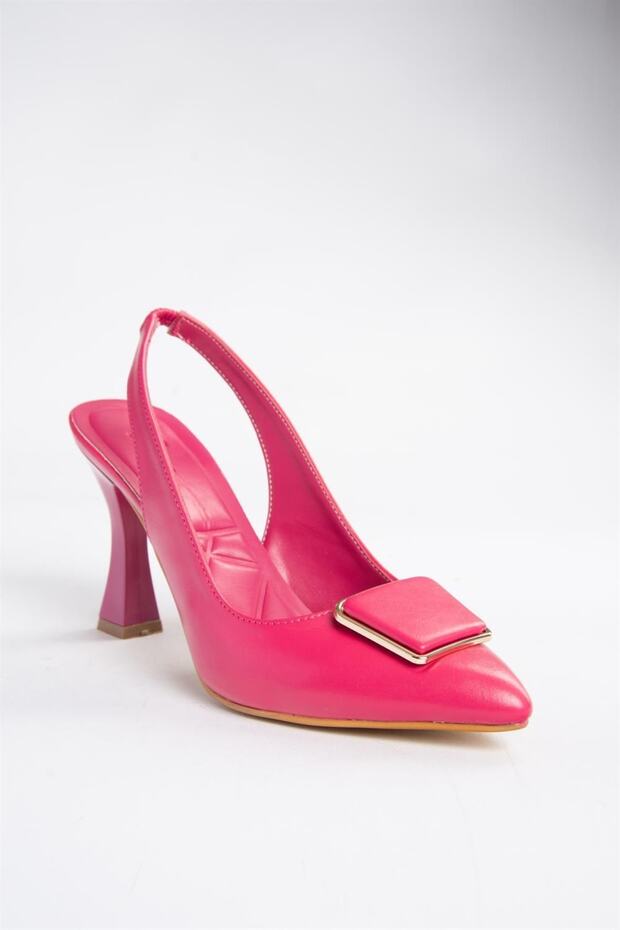 P250148209 Fukszia csatos, vastag sarkú női cipő - 5