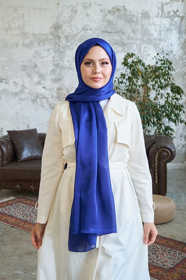 Kadın Saks Mavisi Janjan Şifon Abiye Şal - 3
