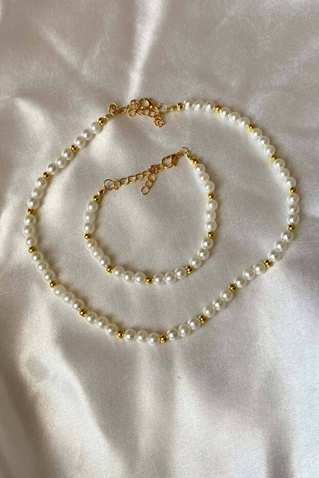 مجموعة سوار قلادة اللؤلؤ
