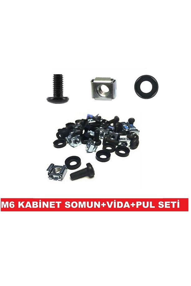 Kabinet Somunu Rack Kabin-server Kafes Somun+siyah Vida+siyah Pul 100 Adet - 1