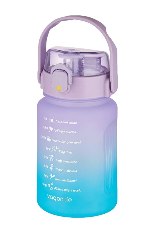 1000ml New Collection Double Color Polycarbonate Motivational Water Bottle with Straw and Handle, Can Be Used Without Straw, with Sticker Gift