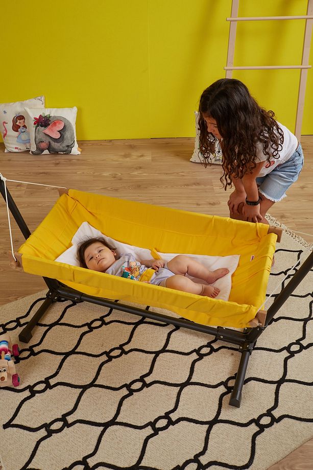 Standlı Ahşap Bebek Hamak Beşik (Sarı) - 4