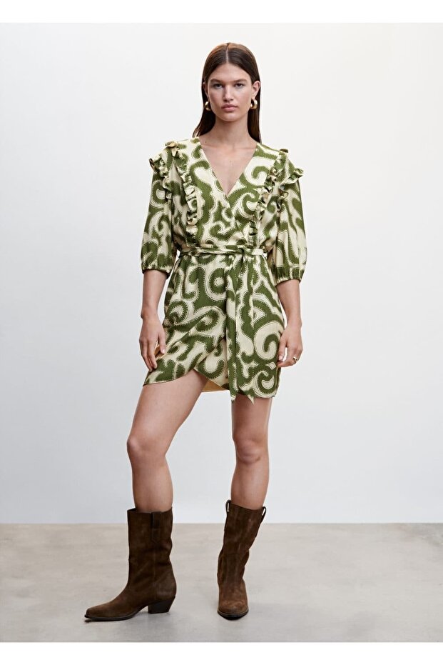 Volanlı Desenli Elbise - 2