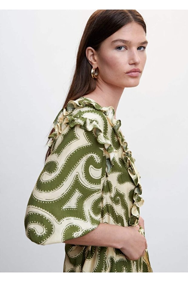 Volanlı Desenli Elbise - 6