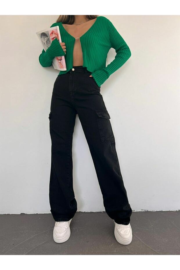 Diamond Women's Black Colorfast Lycra Back Pocketless Model Cargo Palazzo Pants
