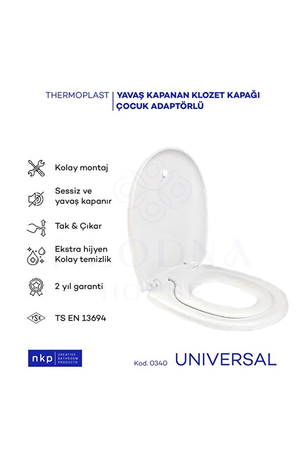 Universal Çocuk Adaptörlü Çift Kullanım Yavaş Kapanan Klozet Kapağı Oval C Form - 2