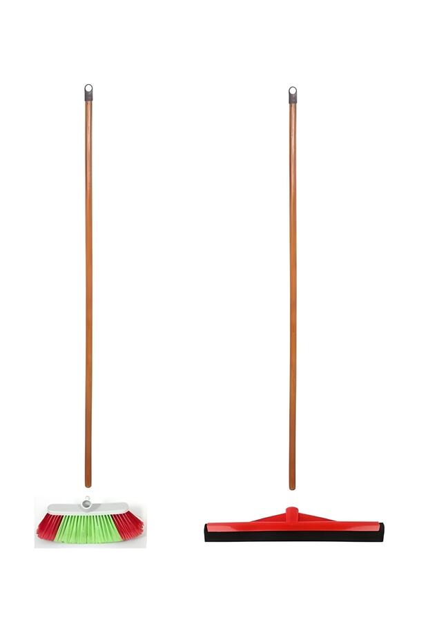 Floor Brush with Handle - Sweeper and 2-Piece Squeegee Set - 2