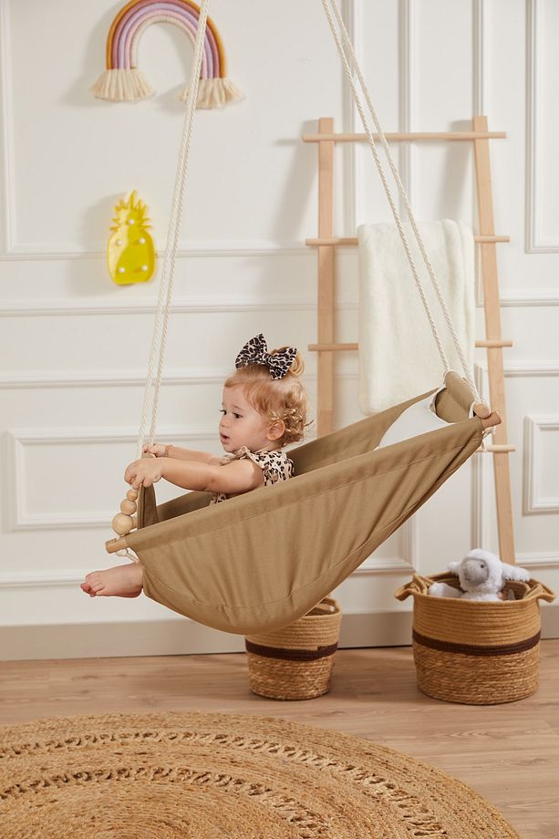 Rüya Ahşap Bebek Hamak %100 Pamuklu Ev Tipi Tavan Salıncak - 3