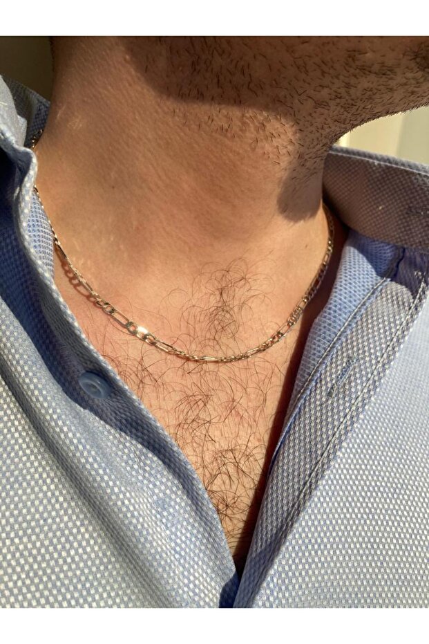 Men's Figaro Model Flat Silver Color Men's Short Steel Necklace Chain