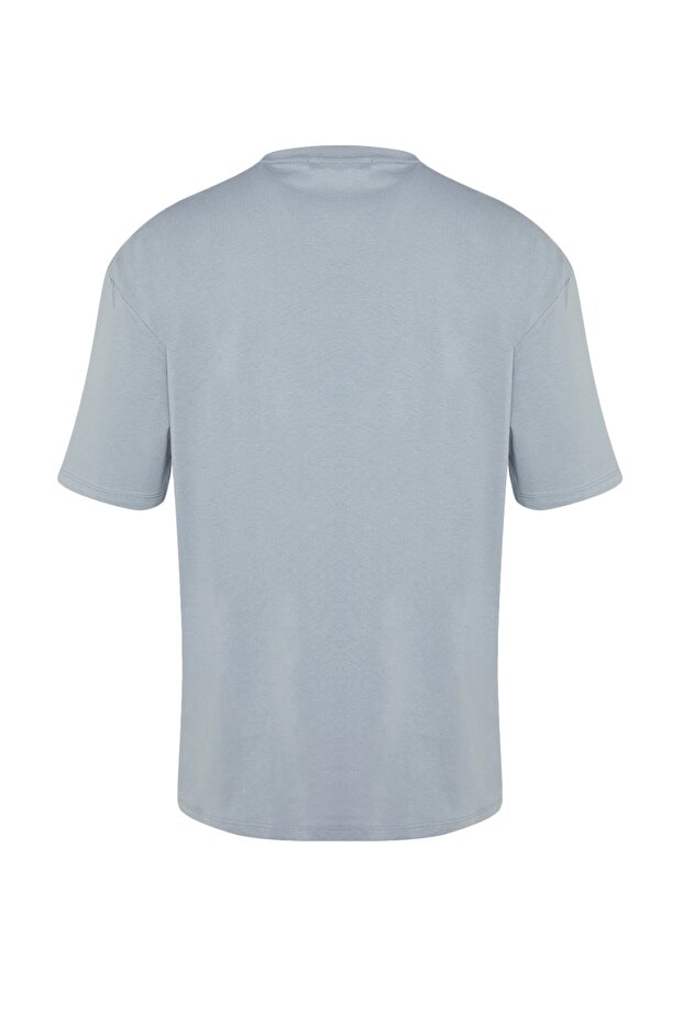 Gri Oversize/Geniş Kesim Bisiklet Yaka Yazı Baskılı %100 Pamuk T-Shirt TMNSS21TS1685 - 7
