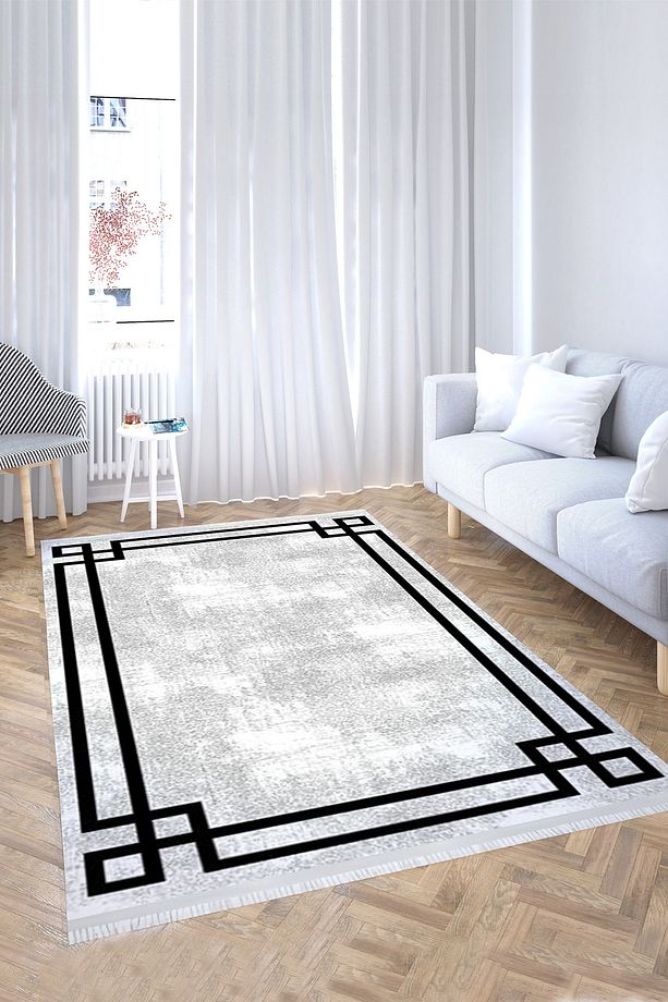 Kaymaz Tabanlı Makinada Yıkanabilir Dekoratif Salon Halısı Mutfak Halısı Yolluk - 1