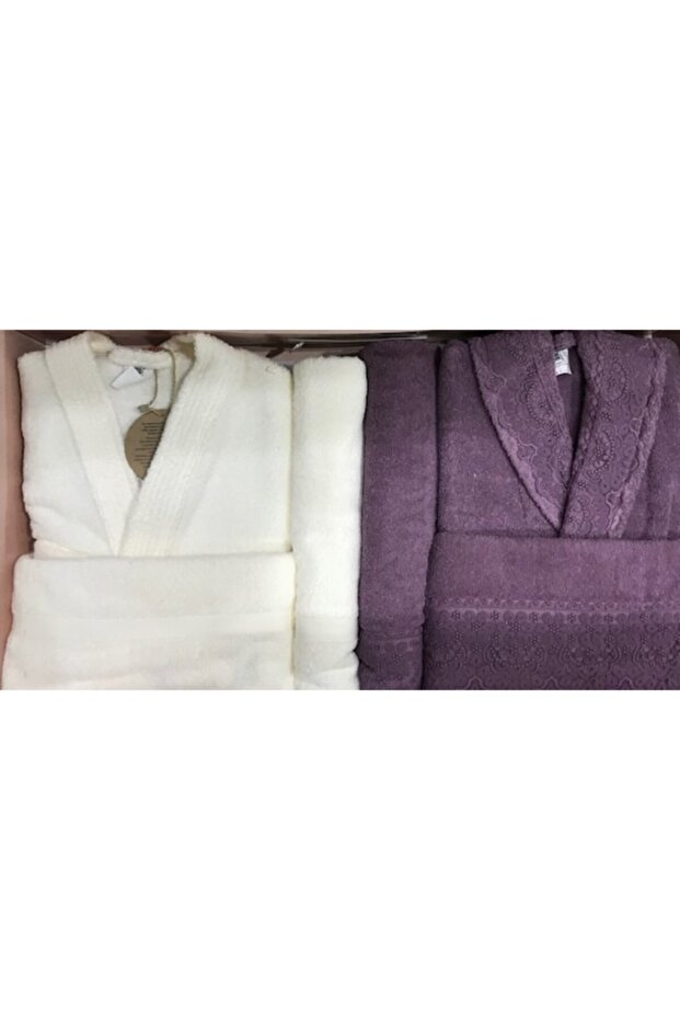 Women's Beige and Purple Guipure Orchid Bathrobe Set 6 Pieces