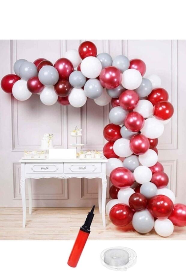 Birthday White Fuchsia Gray Balloon Chain 63 Pieces
