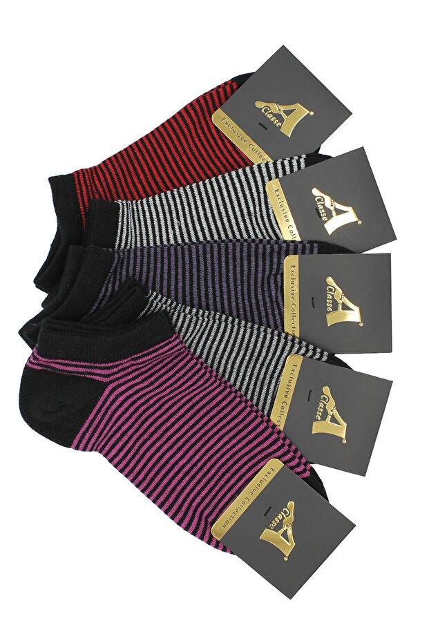 Pack of 5 Black Colorful Striped Women's Booties Socks