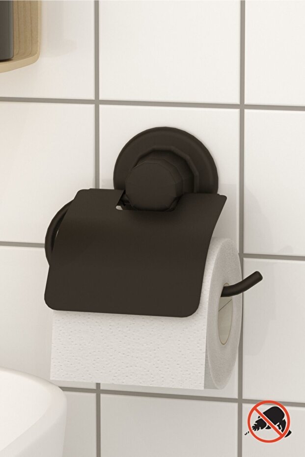 Drilling Screw Drill Not Available! Vacuum Toilet Paper Holder with Adhesive Cover Matte Black Dm238