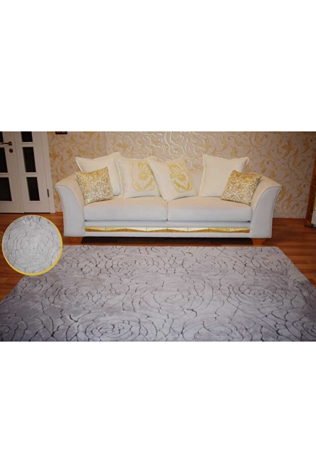 Welsoft Halı Örtüsü Gül Desen Gri - 1
