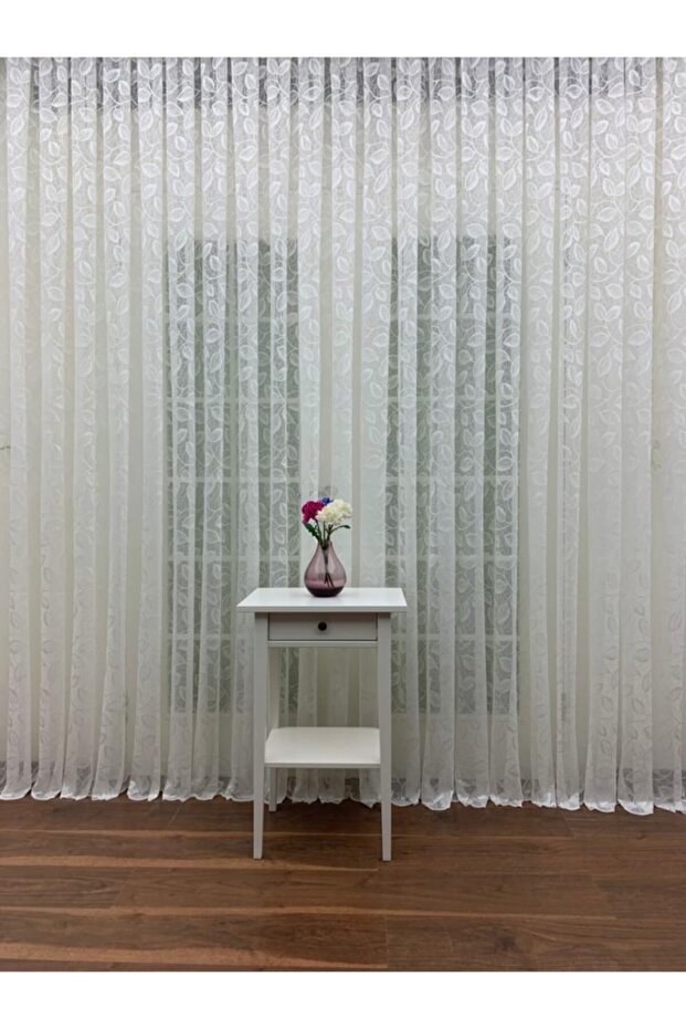 Leaf Pattern French Lace Tulle Curtain, 250x260, Sparse Pleat, 1/2