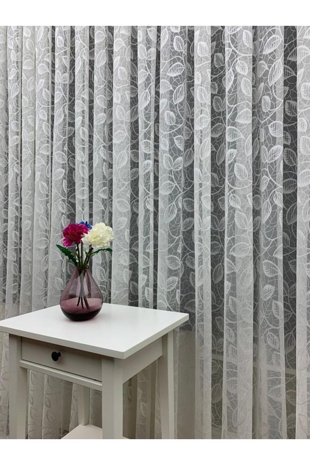 Yaprak Desen Fransız Dantel Tül Perde, 450x260, Normal Pile, 1/2.5 - 3