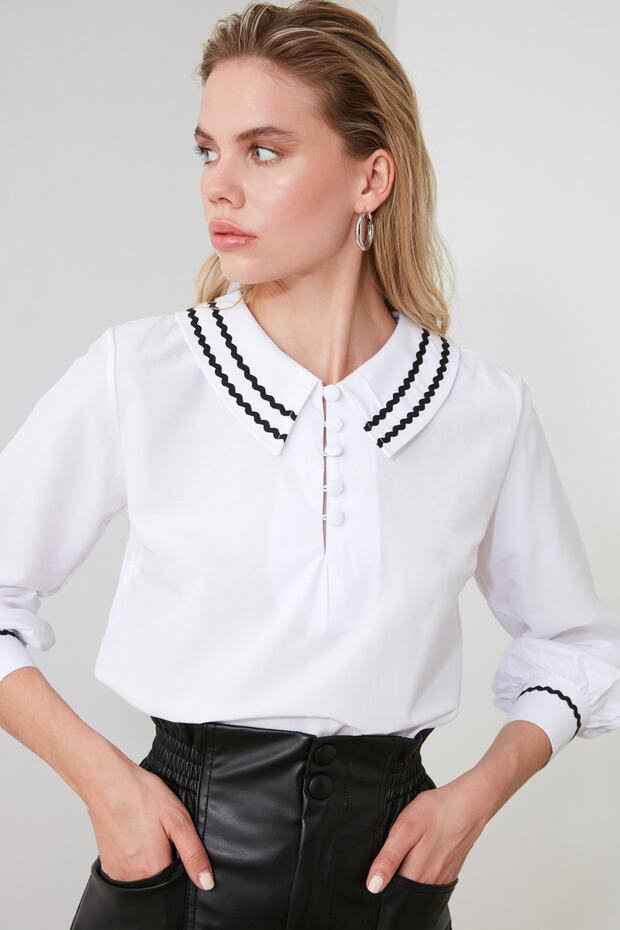 Beyaz Yaka Detaylı Dokuma Bluz TWOSS20BZ0036 - 12