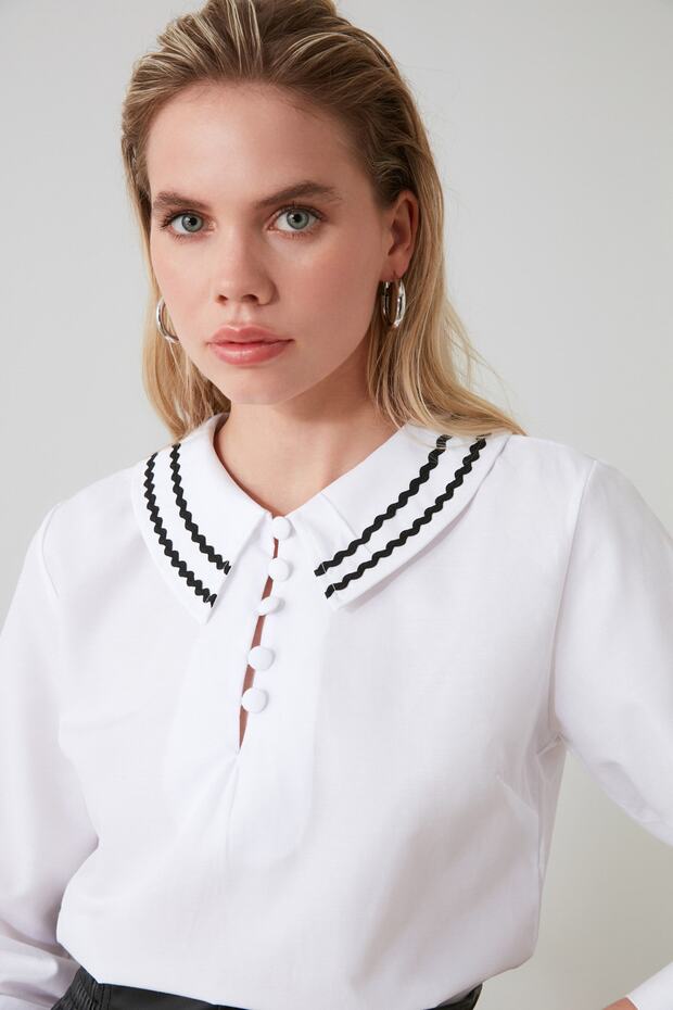 Beyaz Yaka Detaylı Dokuma Bluz TWOSS20BZ0036 - 14