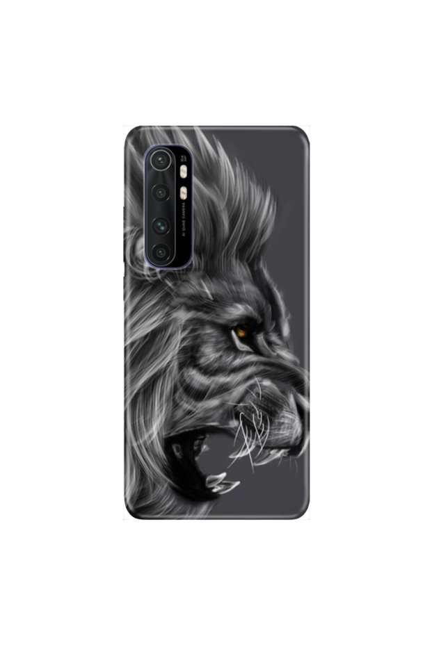 Xiaomi Mi Note 10 Lite Case Themed Illustrated Silicone Phone Cover - Black Lion