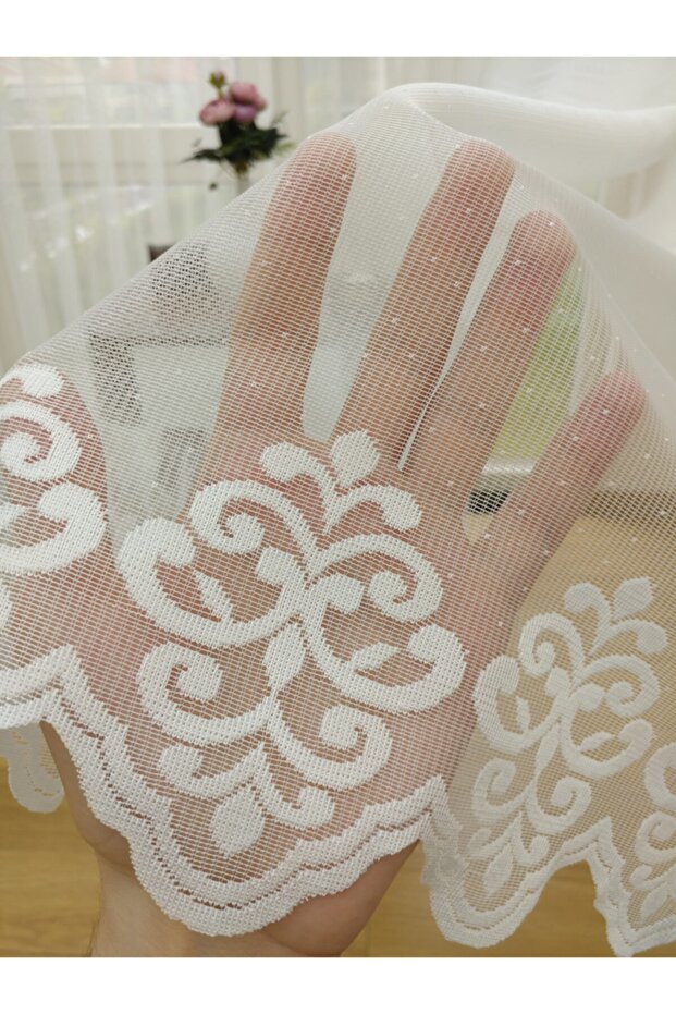 Skirt Tip Patterned Lace Tulle Curtain High Quality, 200x260, Sparse Pleat, 1/2