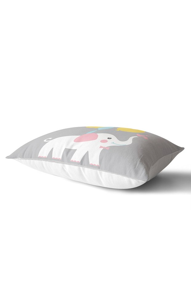Children's Room Rectangular Pillowcase with Elephant Pattern on Gray Floor