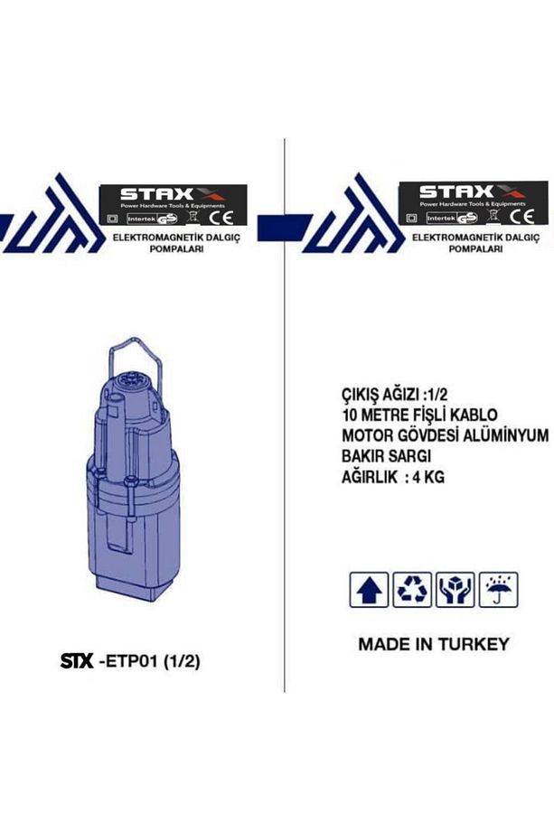 Staxx Pro Çelik Gövdeli Titreşimli Dalgıç Su Pompası Dalgıç Motoru 1/2'' 35mt Su Çeker - 3