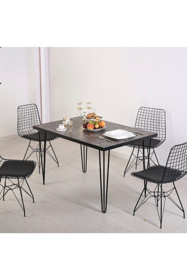 Masa Mermer Desen 70x80 cm Ferforje Tel Ayak Ahşap Tek Masa - 3