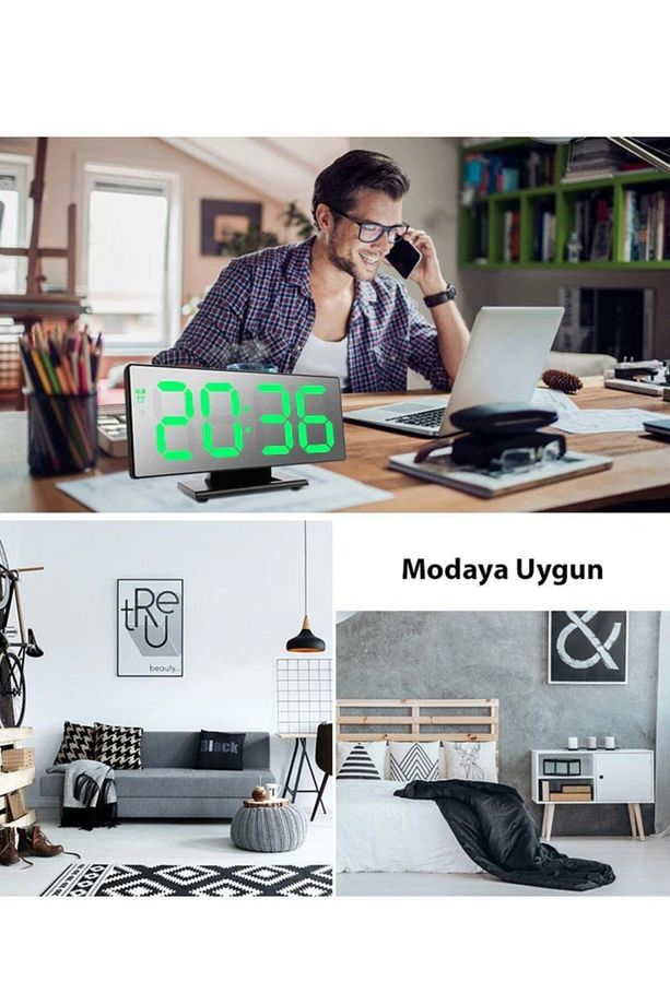 Dekoratif Masa Üstü Led Ayna Dijital Çalar Saat - 6