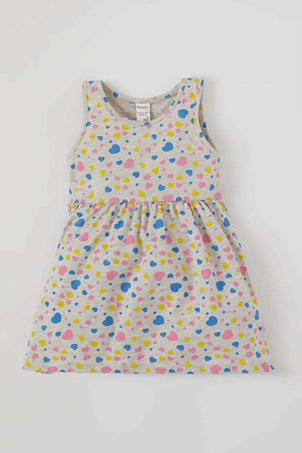 Baby Girl Heart Patterned Sleeveless Cotton Knitted Dress T6861A221Sp