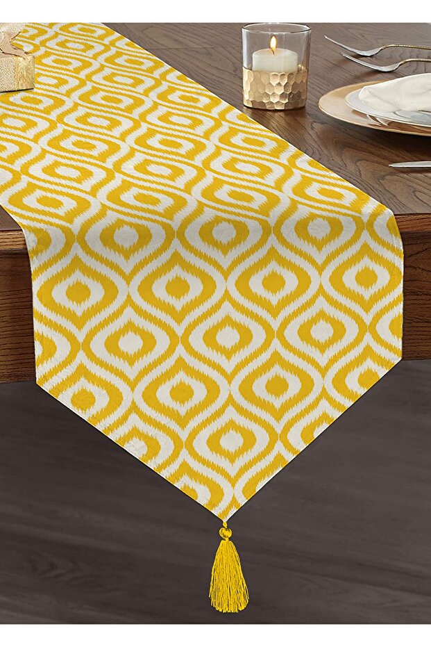 تصميم مخصص أصفر Ikat منقوشة الرقمية المطبوعة شرابة الشنيل مثلث عداء