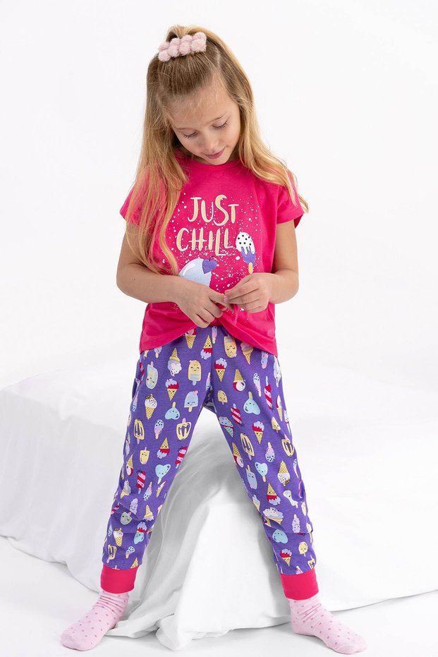 2430 Girl's Just Chill Fuchsia Short Sleeve Pajama Set