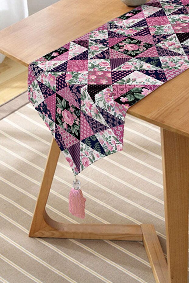 لون البرقوق المرقعة منقوشة الزخرفية معنقدة الشنيل مثلث عداء - 2