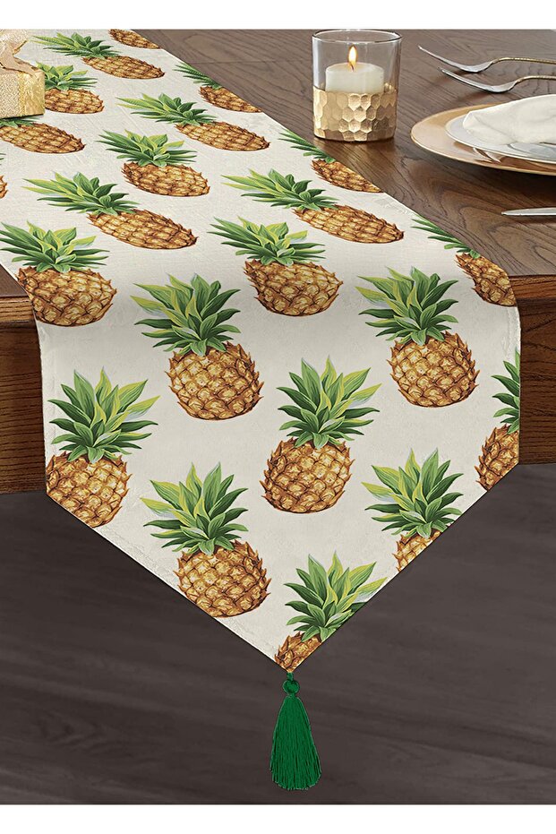 Pineapple Patterned Digital Printing Decorative Tasseled Chenille Triangle Runner - 1