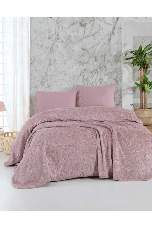 Damask Embos Çift Kişilik Battaniye Gül Kurusu - 1