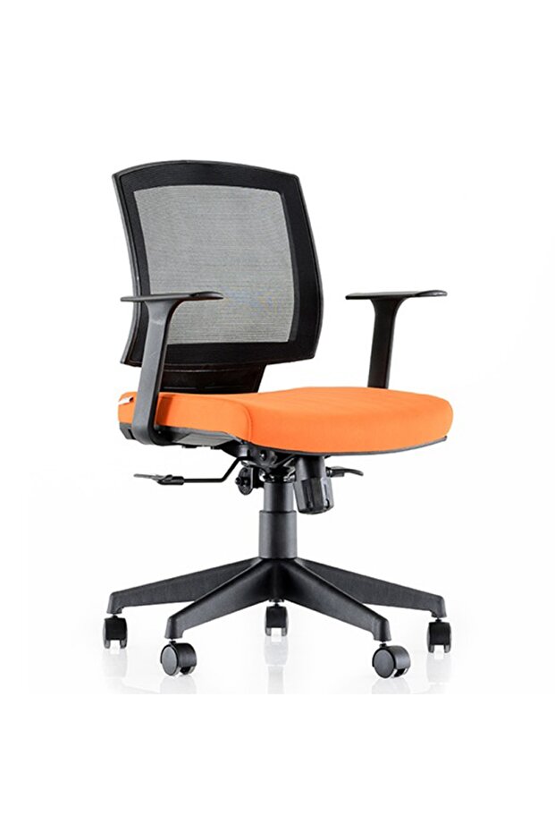 Reks One 100p Fileli Ofis Sekreter Şef Çalışma Koltuğu Turuncu Kumaş Siyah File - 1