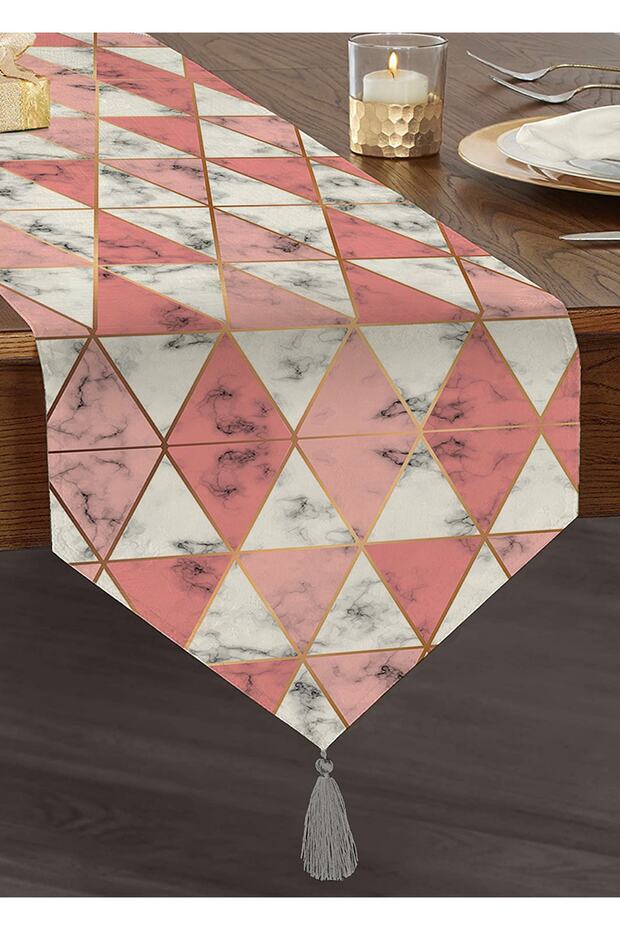 Geometric Triangle Shaped Marble Pattern Special Design Tufted Chenille Triangle Runner - 1